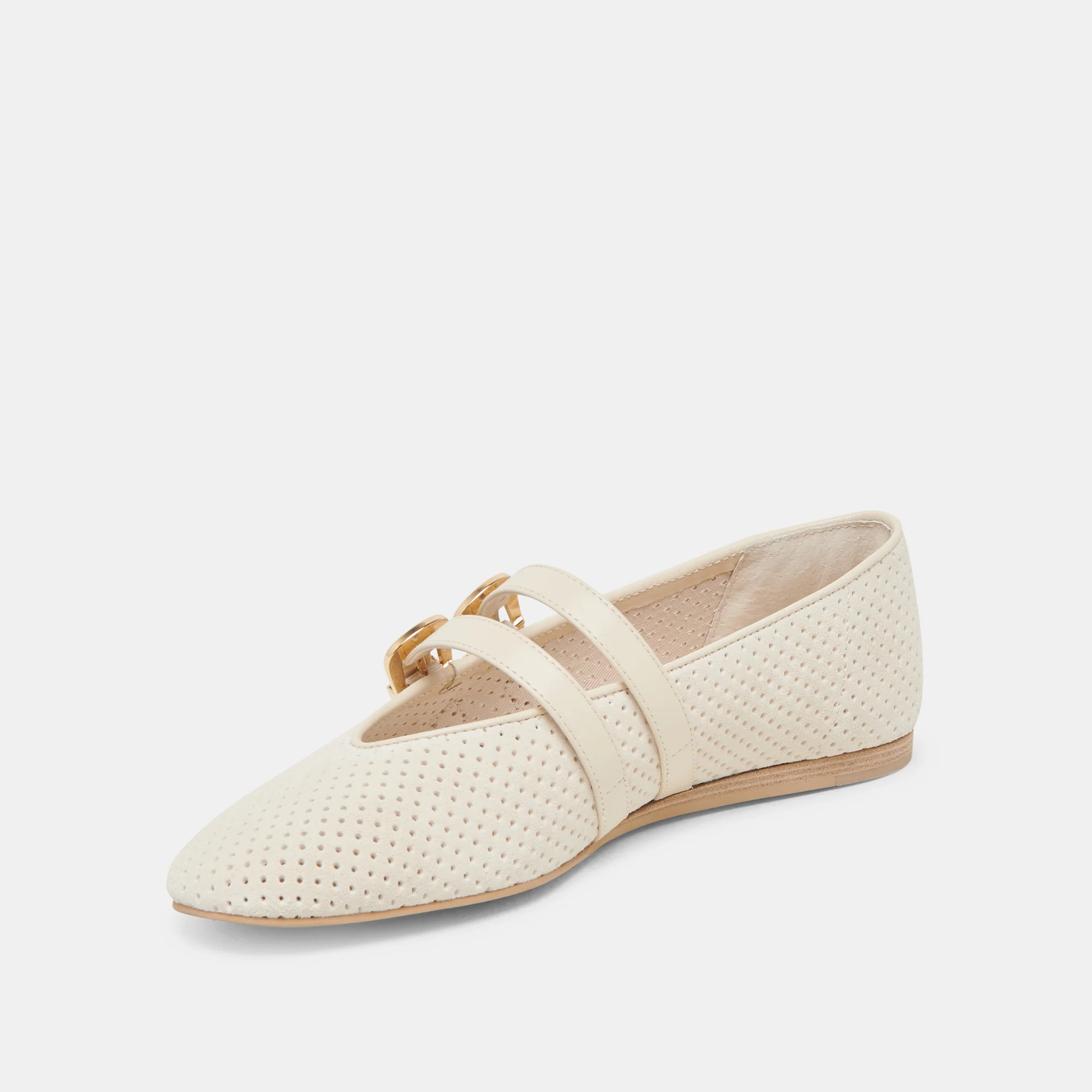BAYLEE WIDE BALLET FLATS BONE PERFORATED SUEDE - Image 4