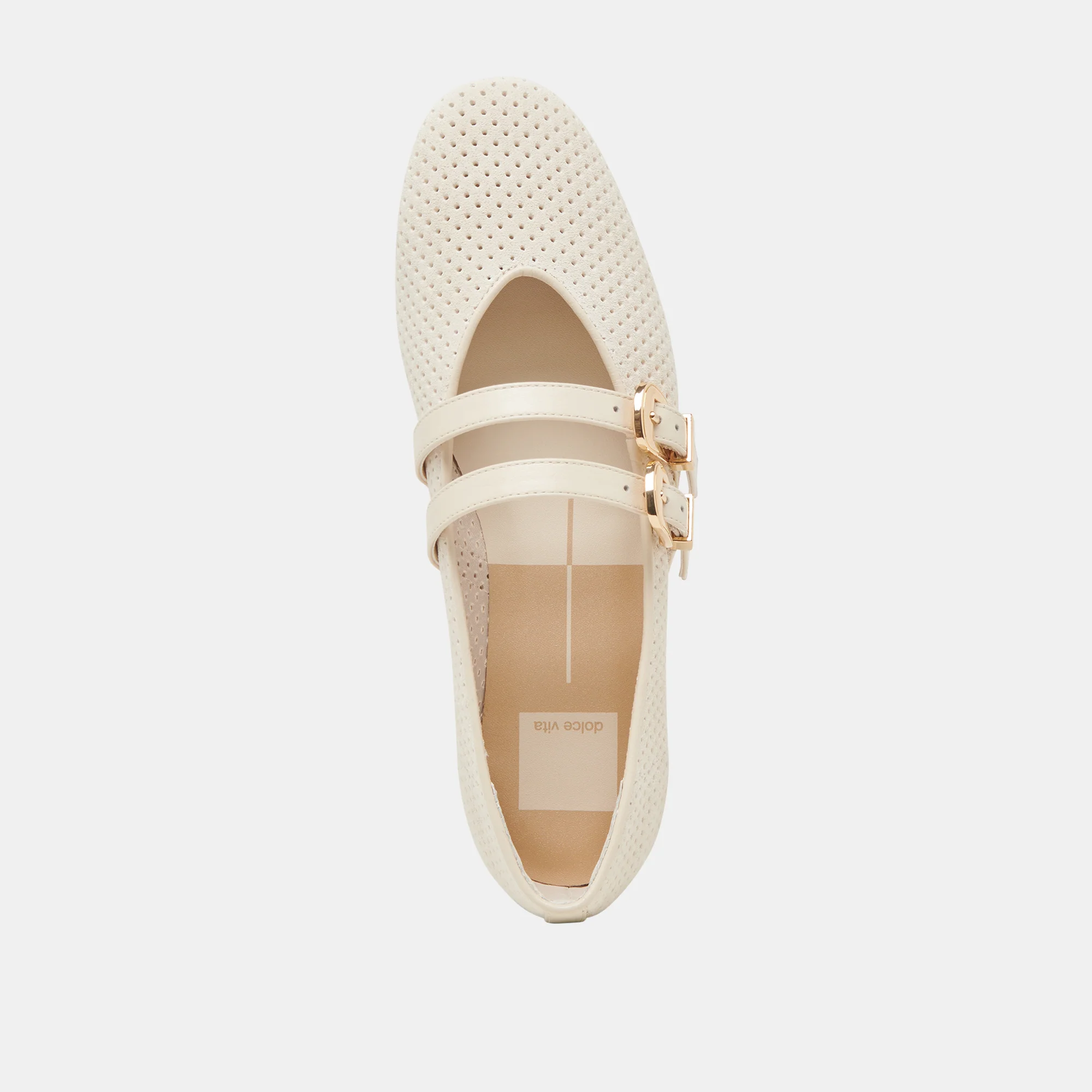 BAYLEE WIDE BALLET FLATS BONE PERFORATED SUEDE - Image 8