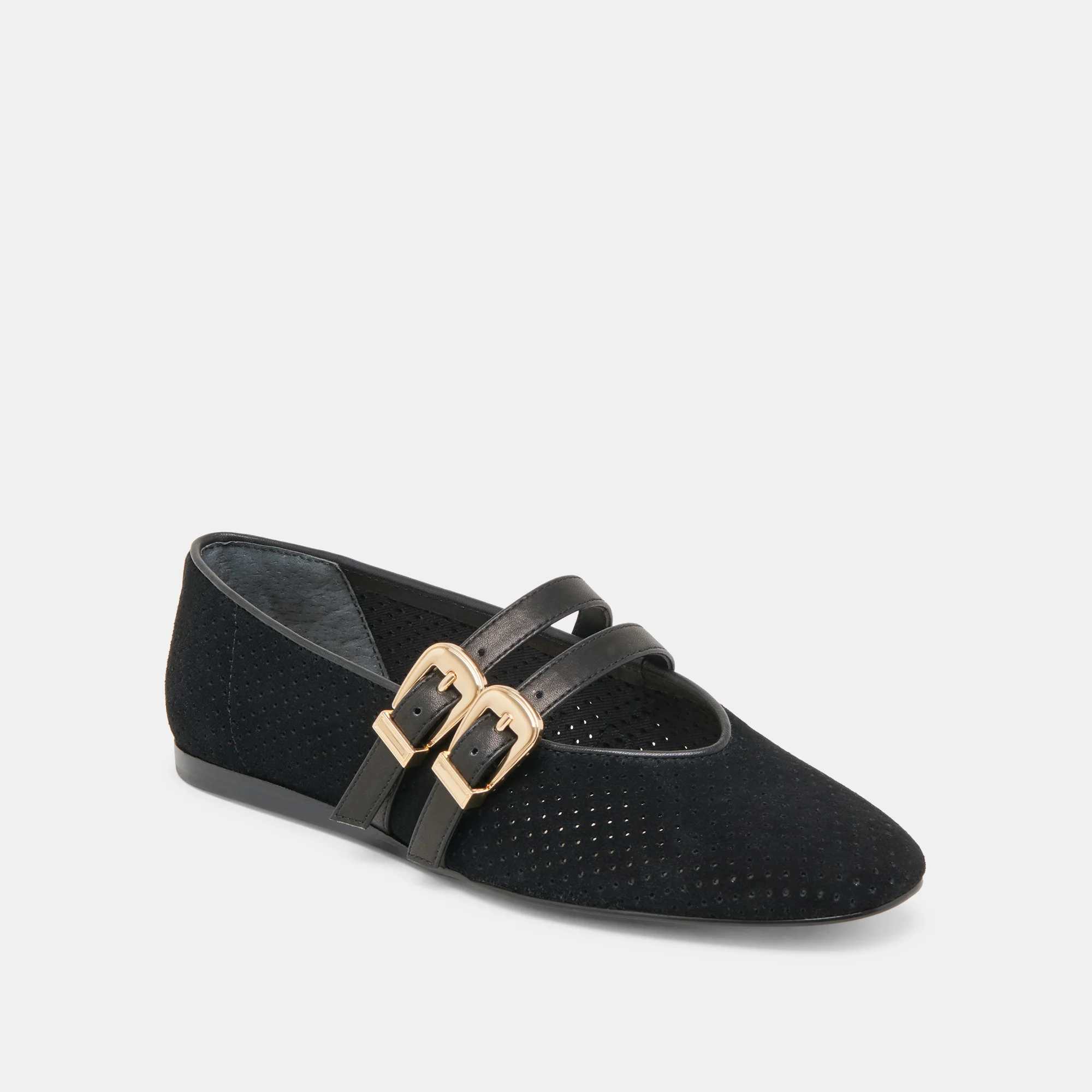 BAYLEE WIDE BALLET FLATS ONYX PERFORATED SUEDE - Image 2