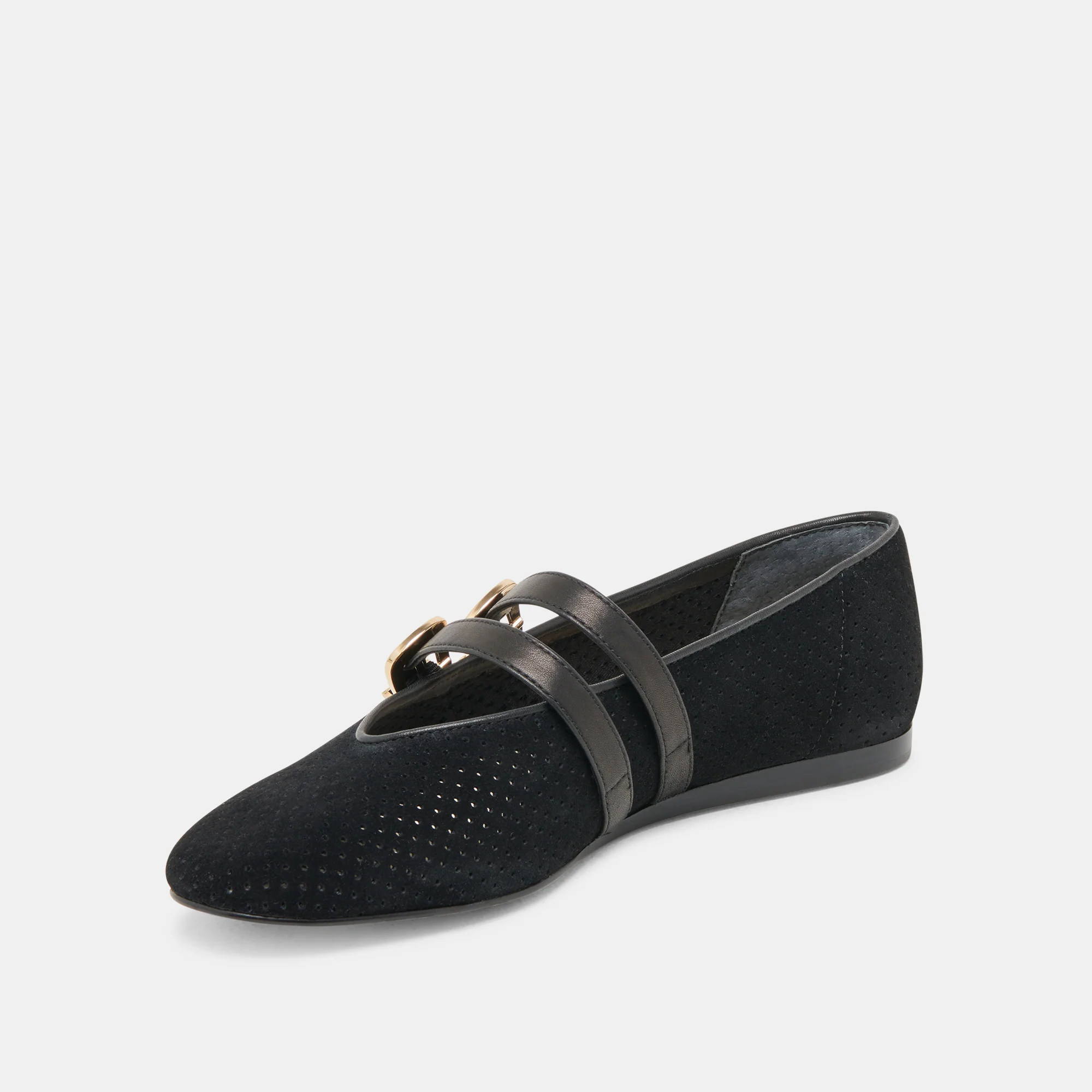 BAYLEE WIDE BALLET FLATS ONYX PERFORATED SUEDE - Image 4