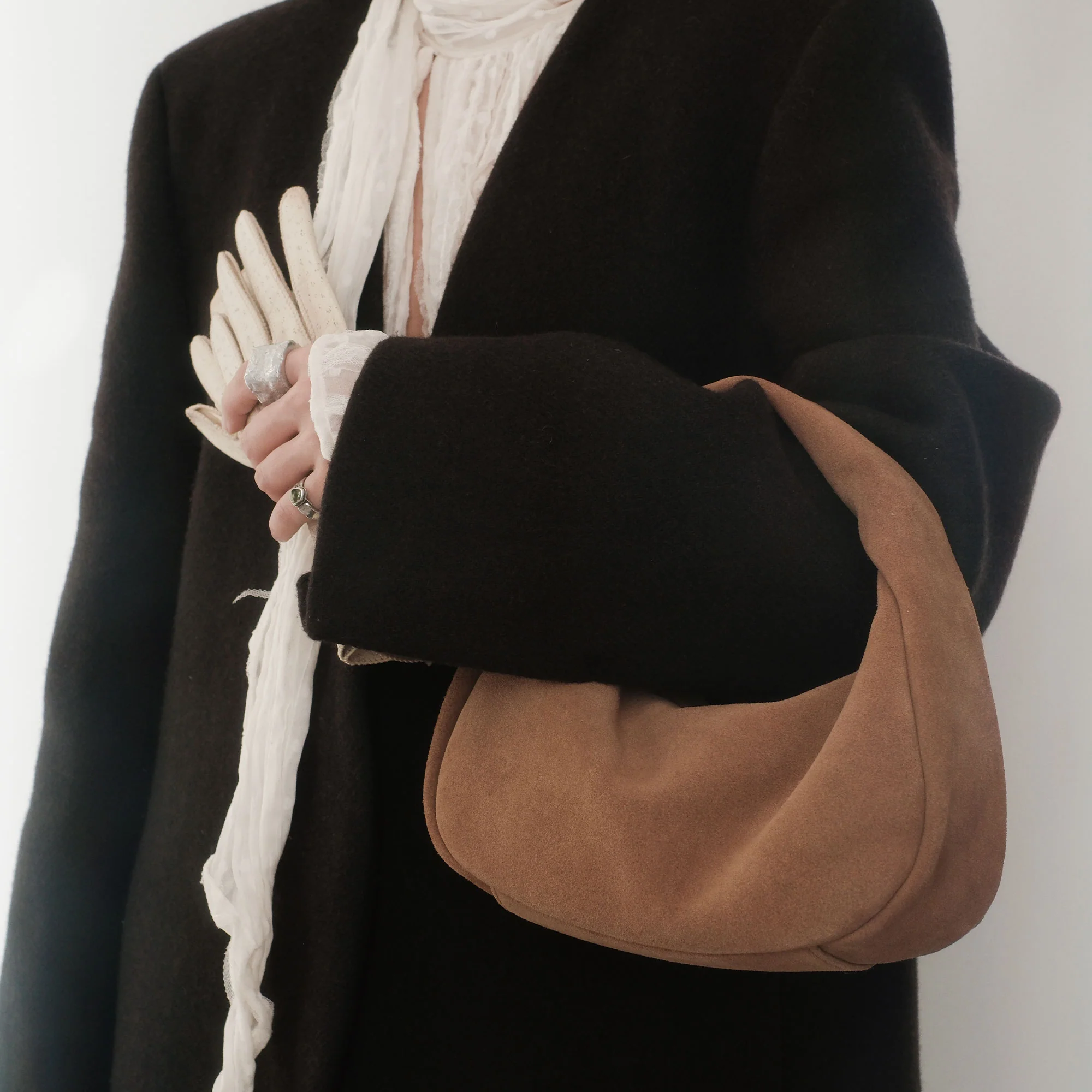 FRANKIE HANDBAG BROWN SUEDE - Image 5