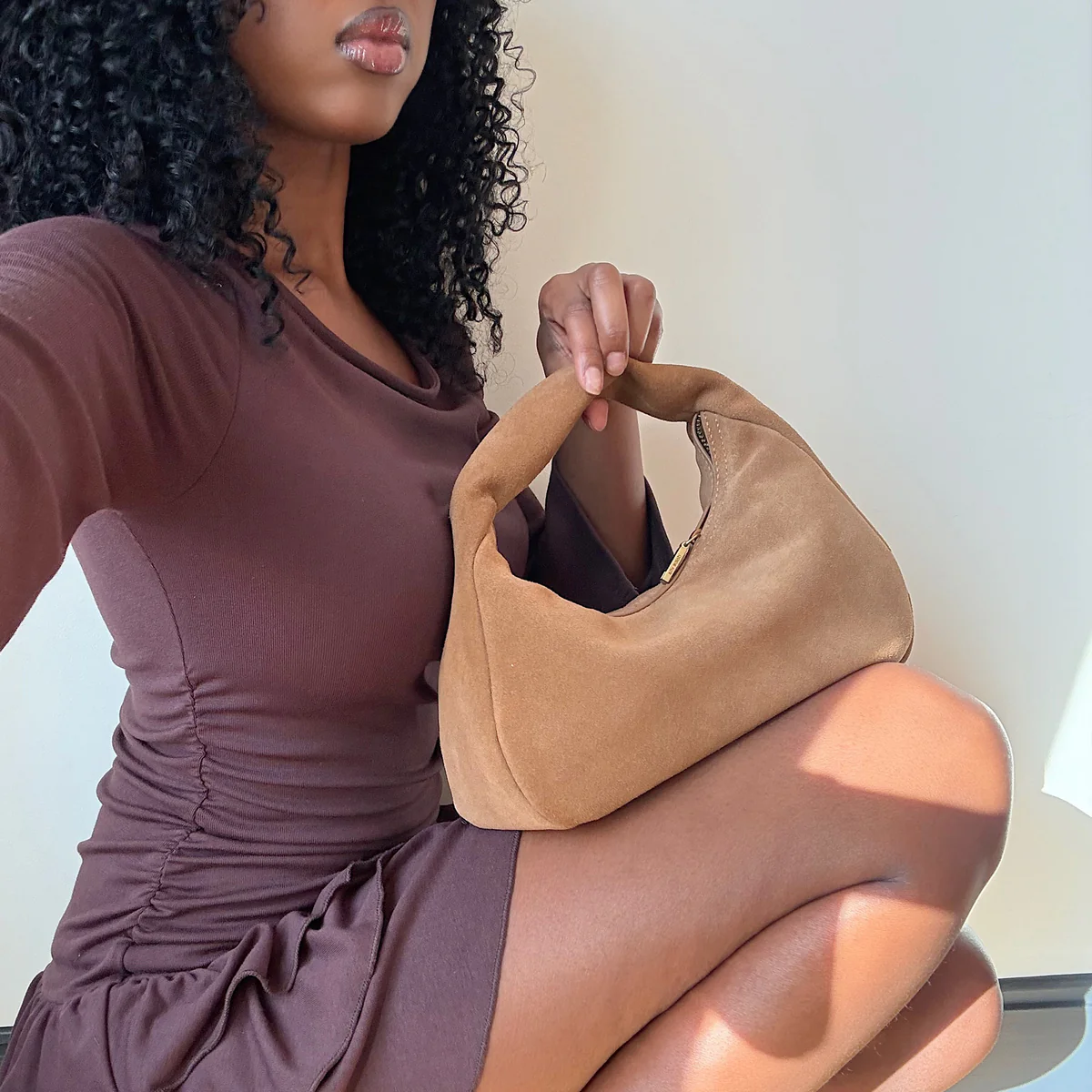 FRANKIE HANDBAG BROWN SUEDE - Image 8