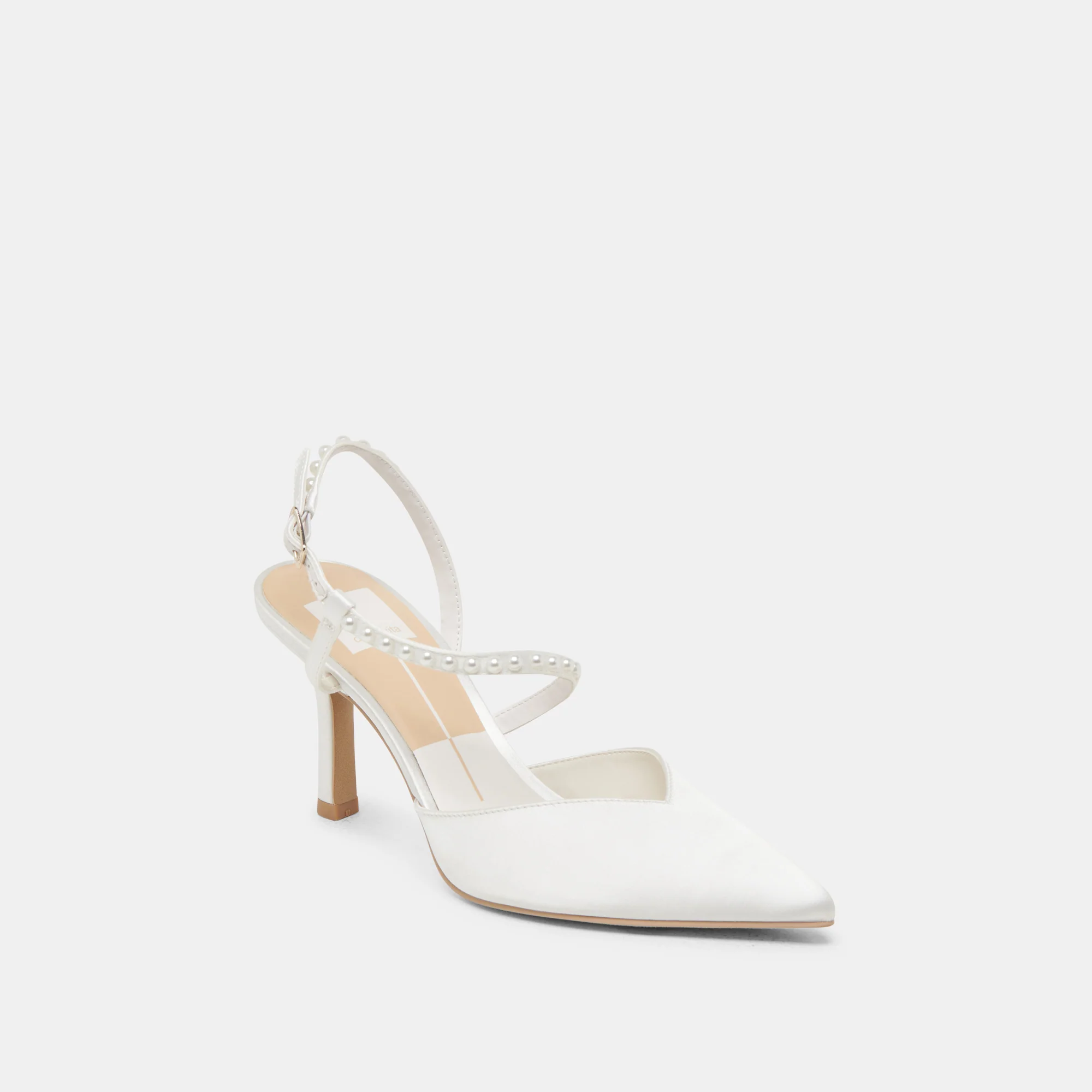 KAMRA PEARL HEELS TRUE WHITE SATIN - Image 3