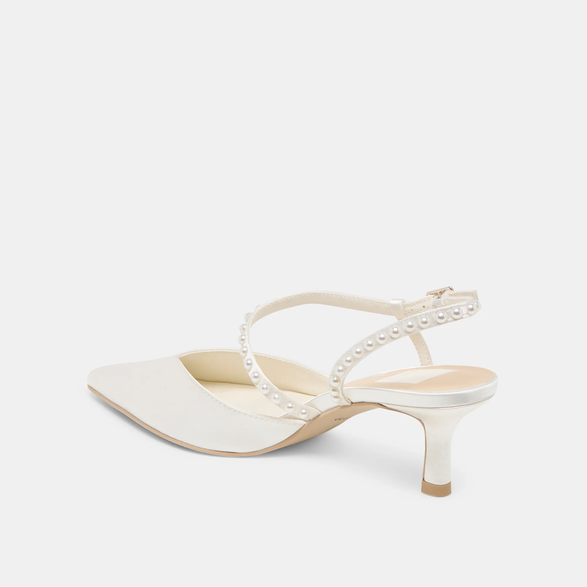 KAMRA PEARL MID HEELS TRUE WHITE SATIN - Image 9