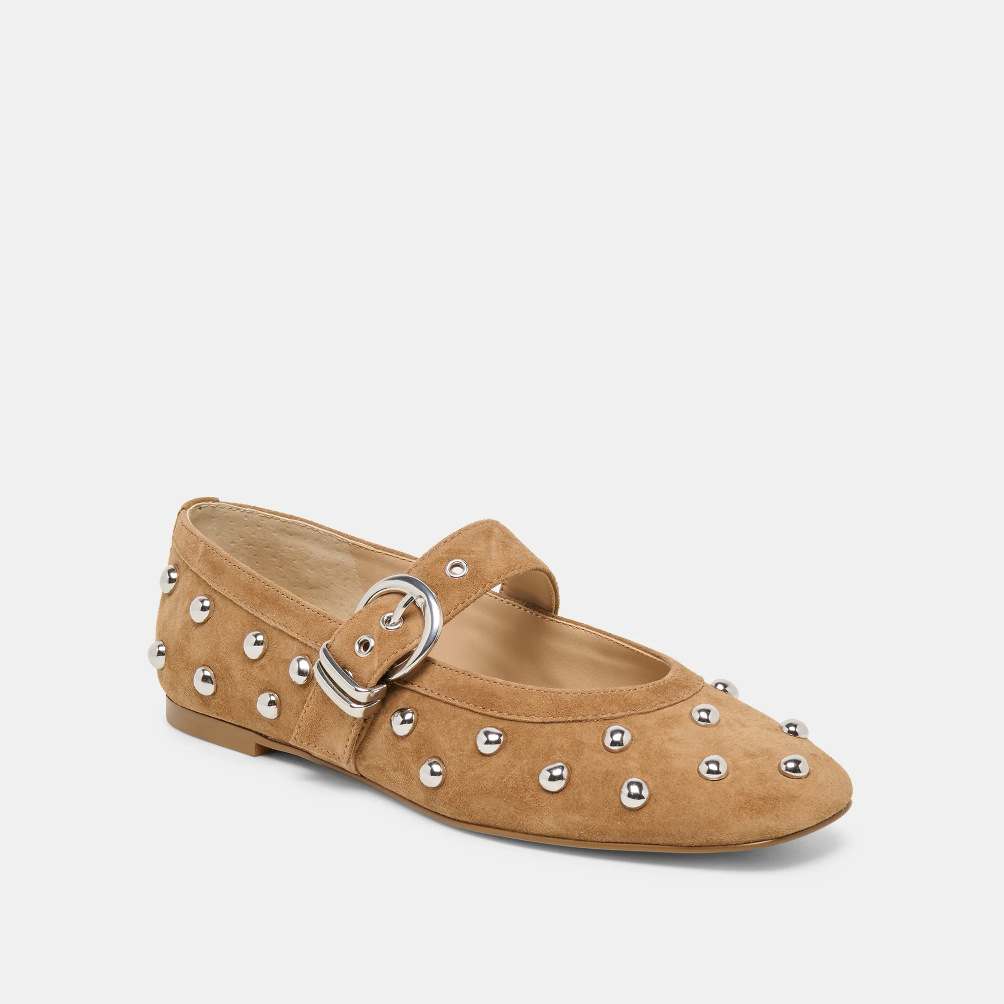 MIKEL STUD BALLET FLATS LT BROWN SUEDE - Image 3