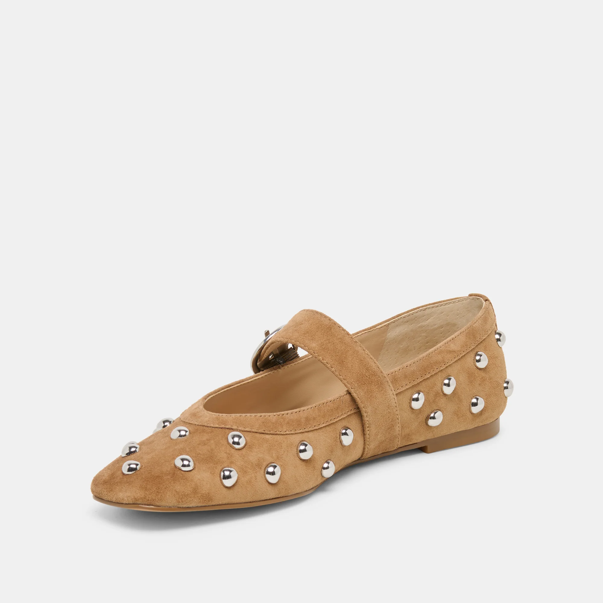 MIKEL STUD BALLET FLATS LT BROWN SUEDE - Image 6
