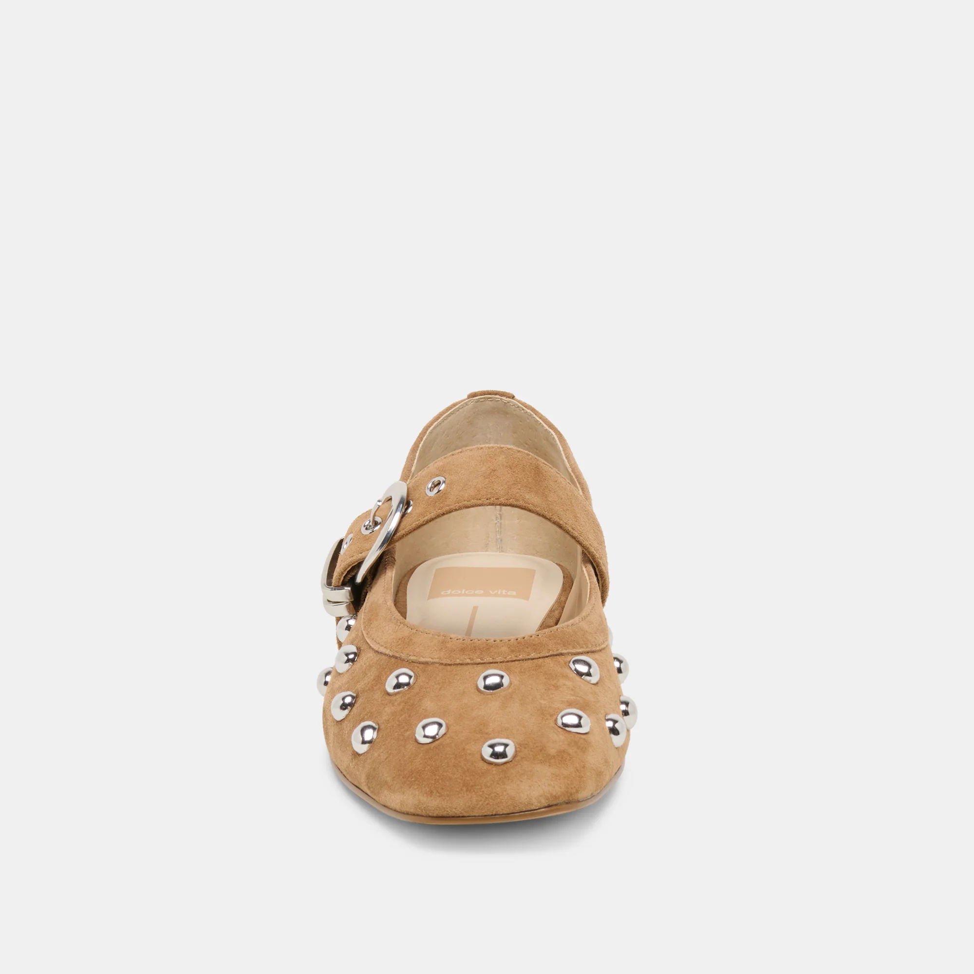 MIKEL STUD BALLET FLATS LT BROWN SUEDE - Image 8