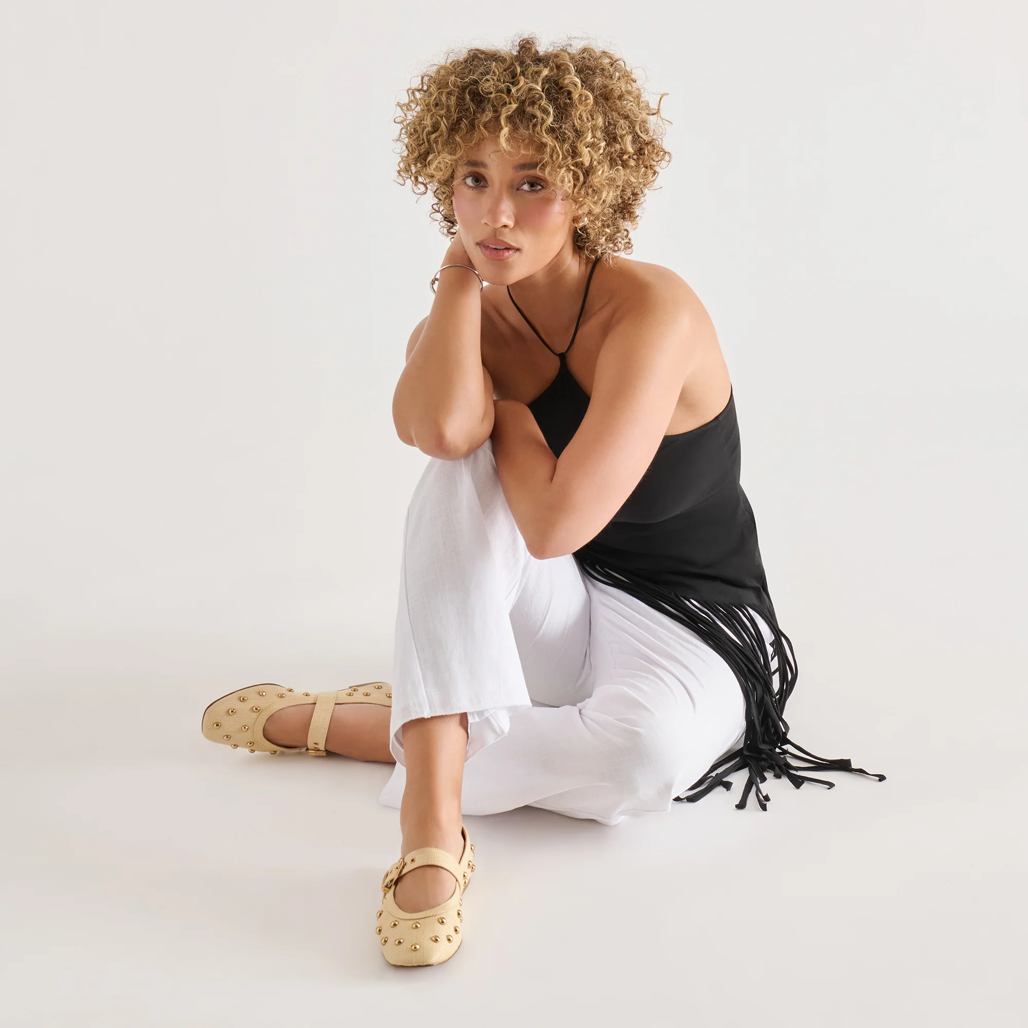 MIKEL STUD BALLET FLATS LT NATURAL RAFFIA - Image 2