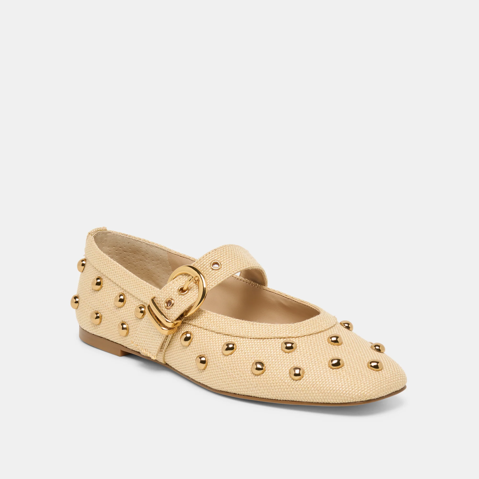 MIKEL STUD BALLET FLATS LT NATURAL RAFFIA - Image 3