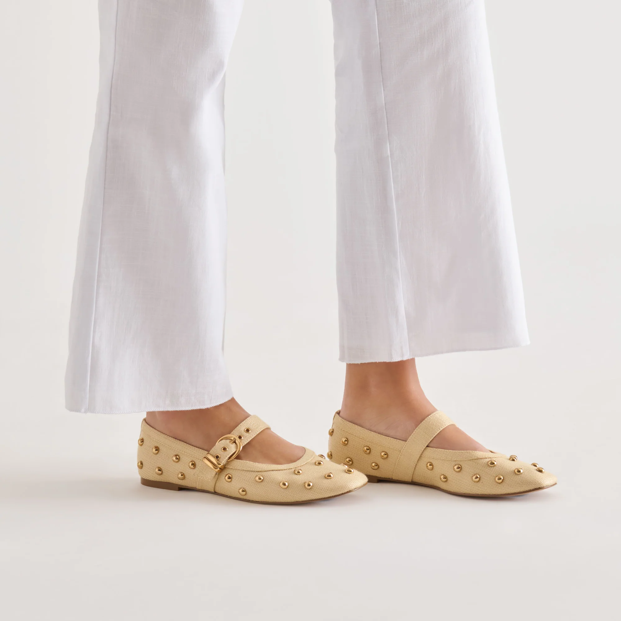 MIKEL STUD BALLET FLATS LT NATURAL RAFFIA - Image 4