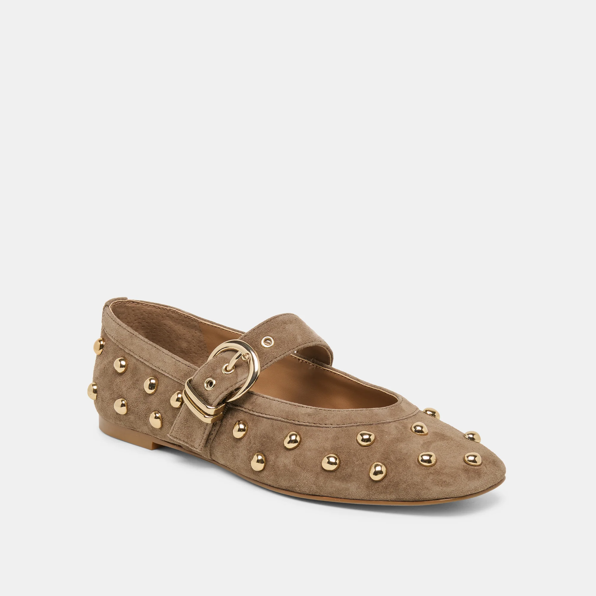 MIKEL STUD BALLET FLATS OLIVE SUEDE - Image 2