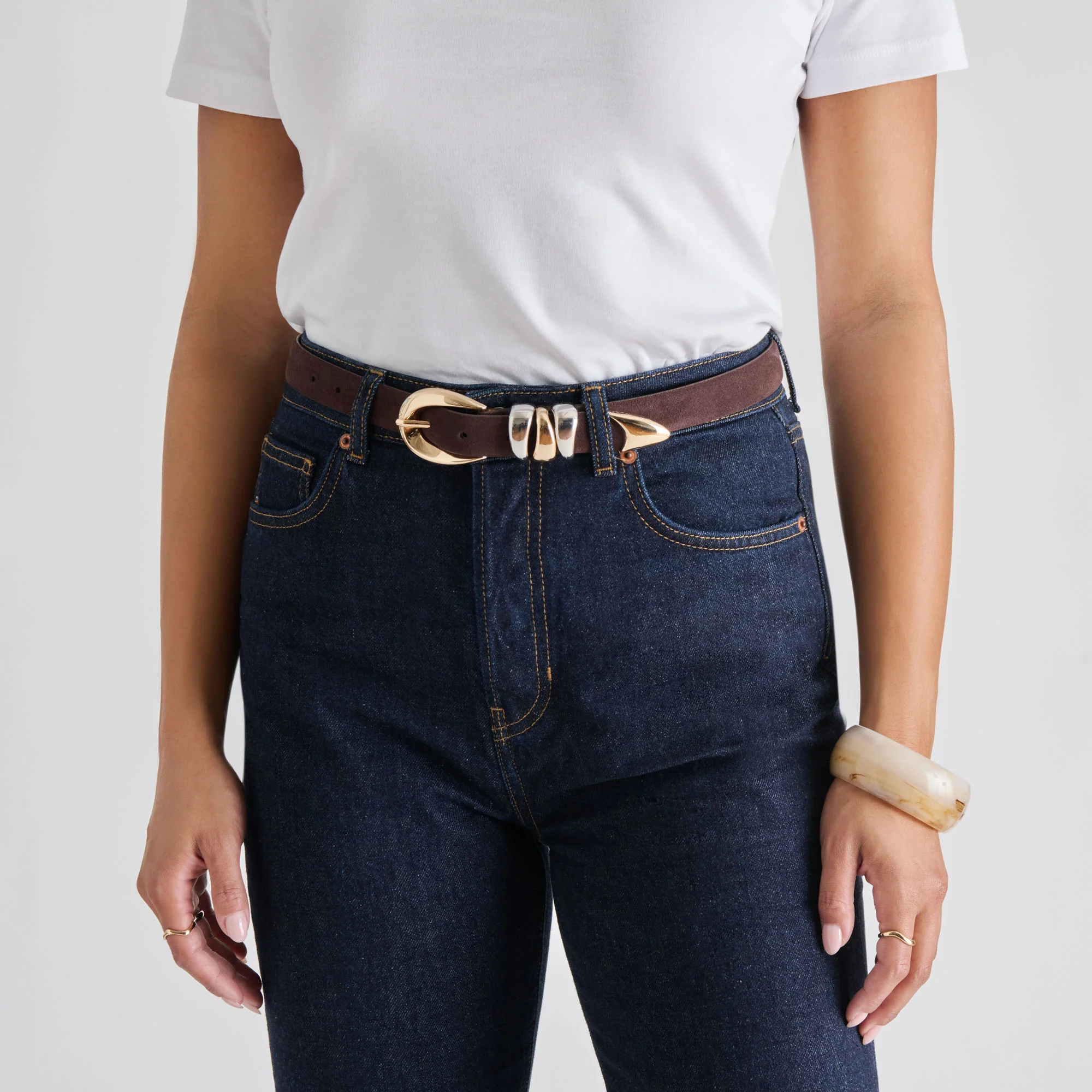 MIXED METAL BUCKLE BELT MAHOGANY - Image 4