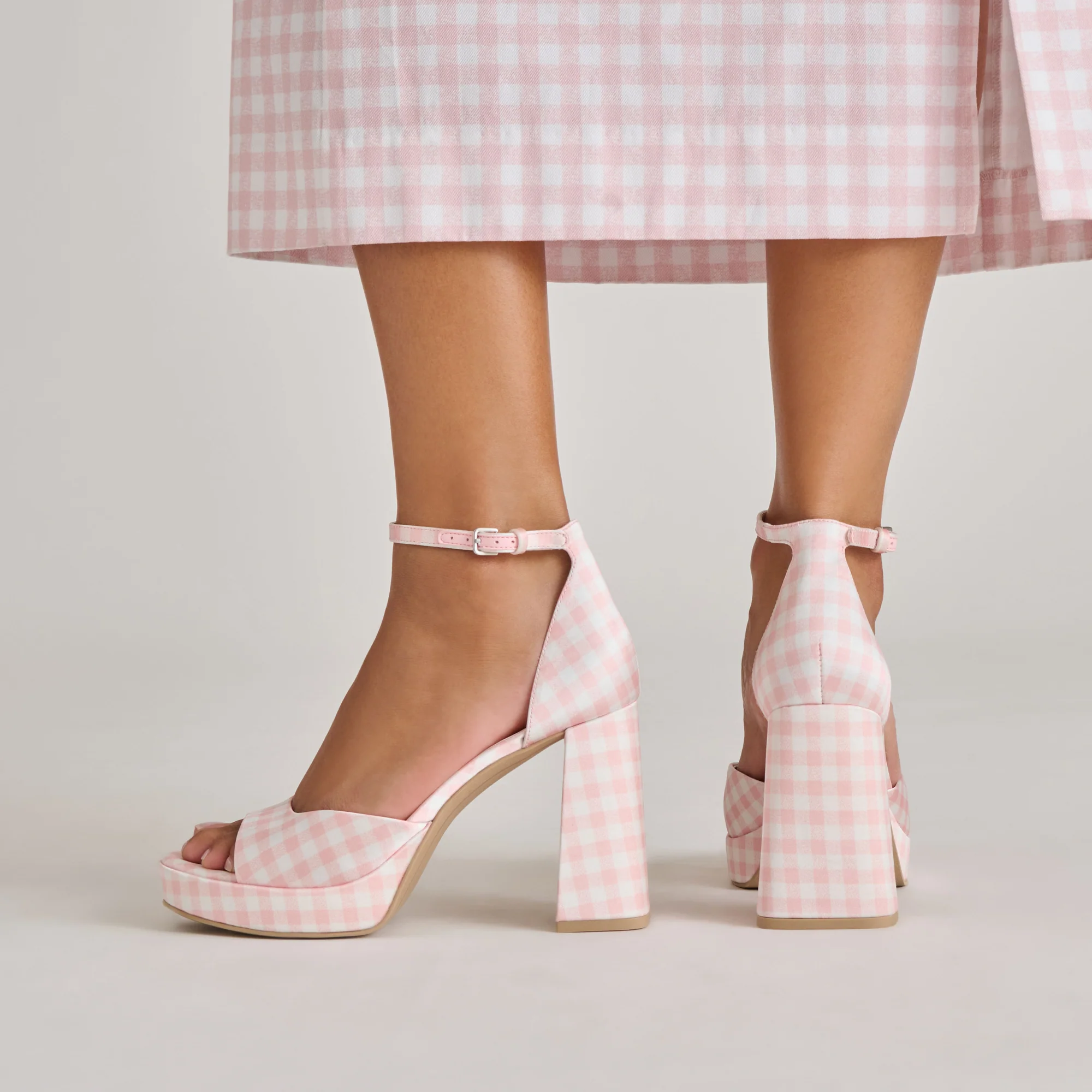 PANDRO X BYRDIE GOLF HEELS PINK PLAID GINGHAM - Image 6