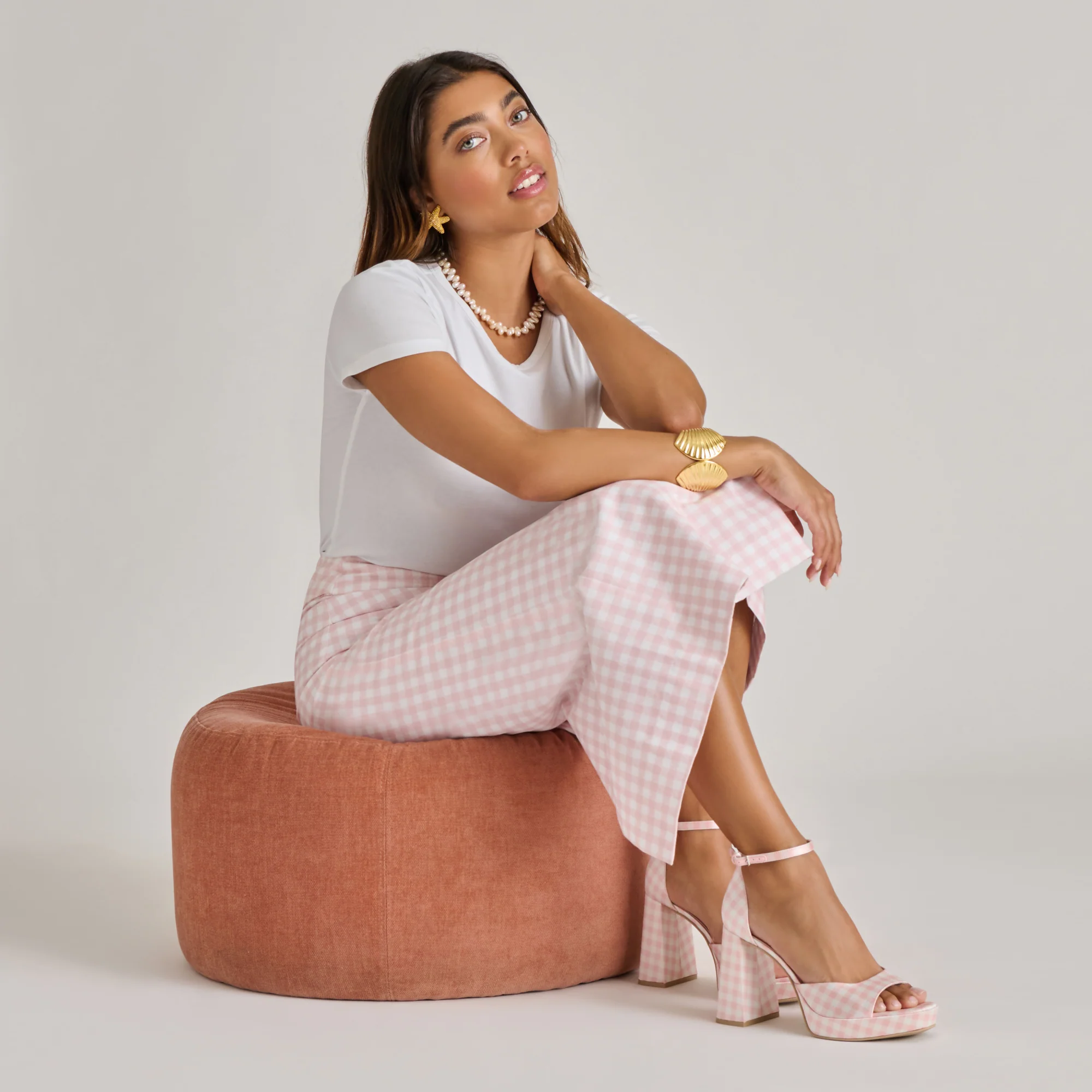 PANDRO X BYRDIE GOLF HEELS PINK PLAID GINGHAM - Image 9