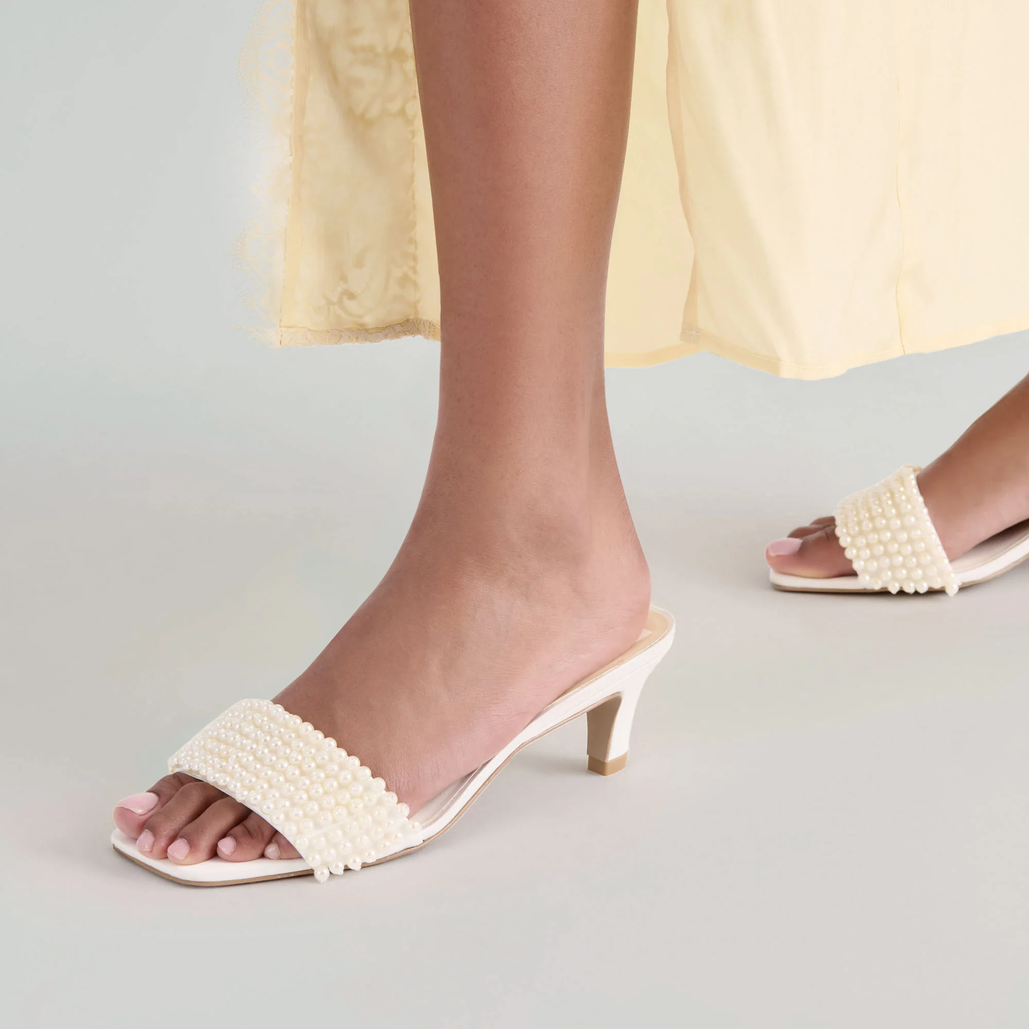 REXA PEARL HEELS OFF WHITE SATIN - Image 4
