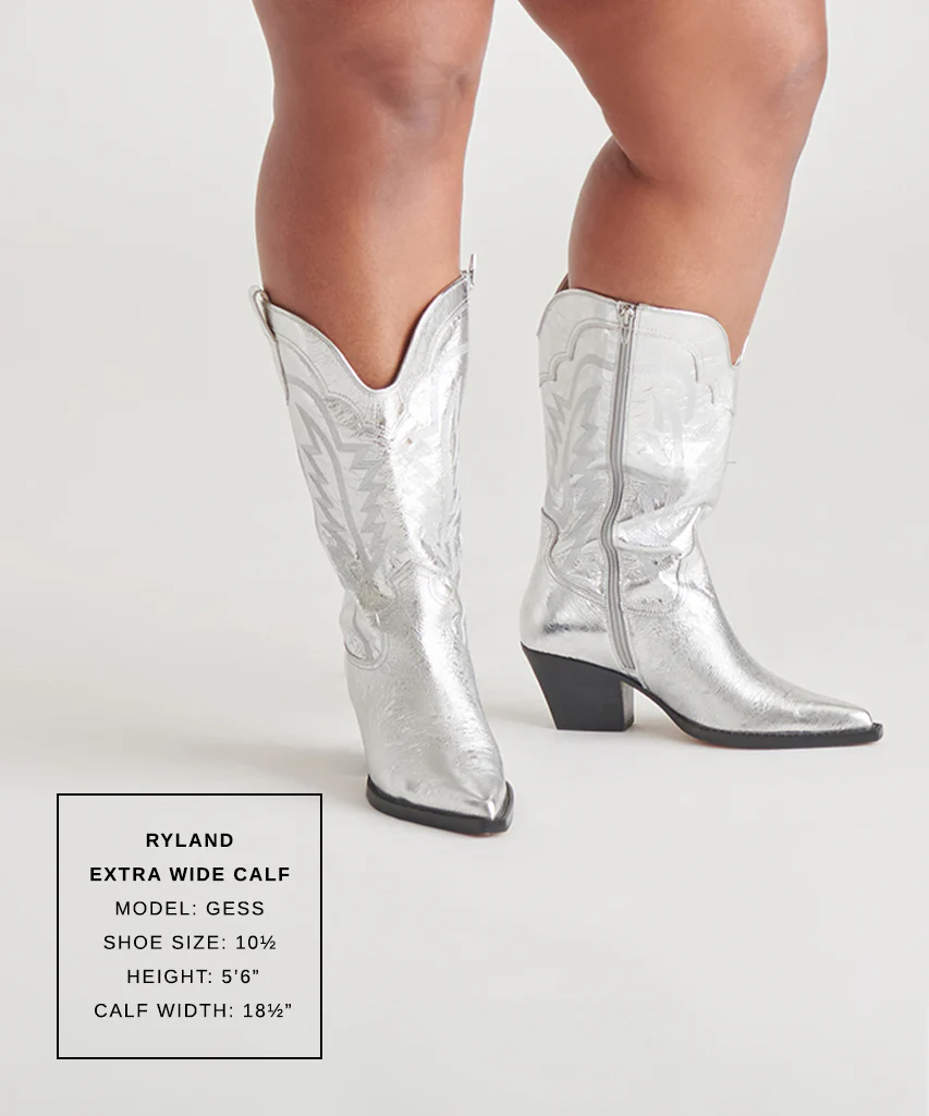 RYLAND EXTRA WIDE CALF BOOTS SILVER DISTRESSED LEATHER - Image 2