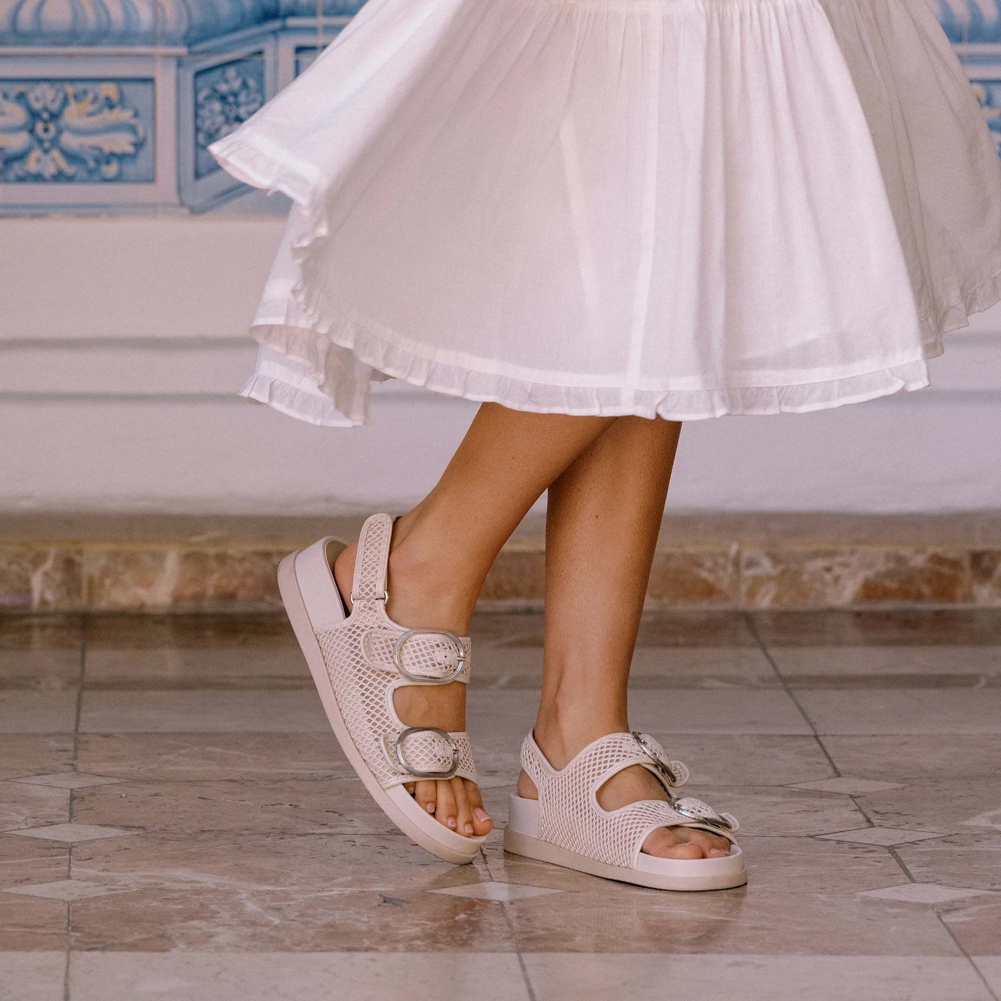 STARLA MESH SANDALS CREME WOVEN MESH - Image 5