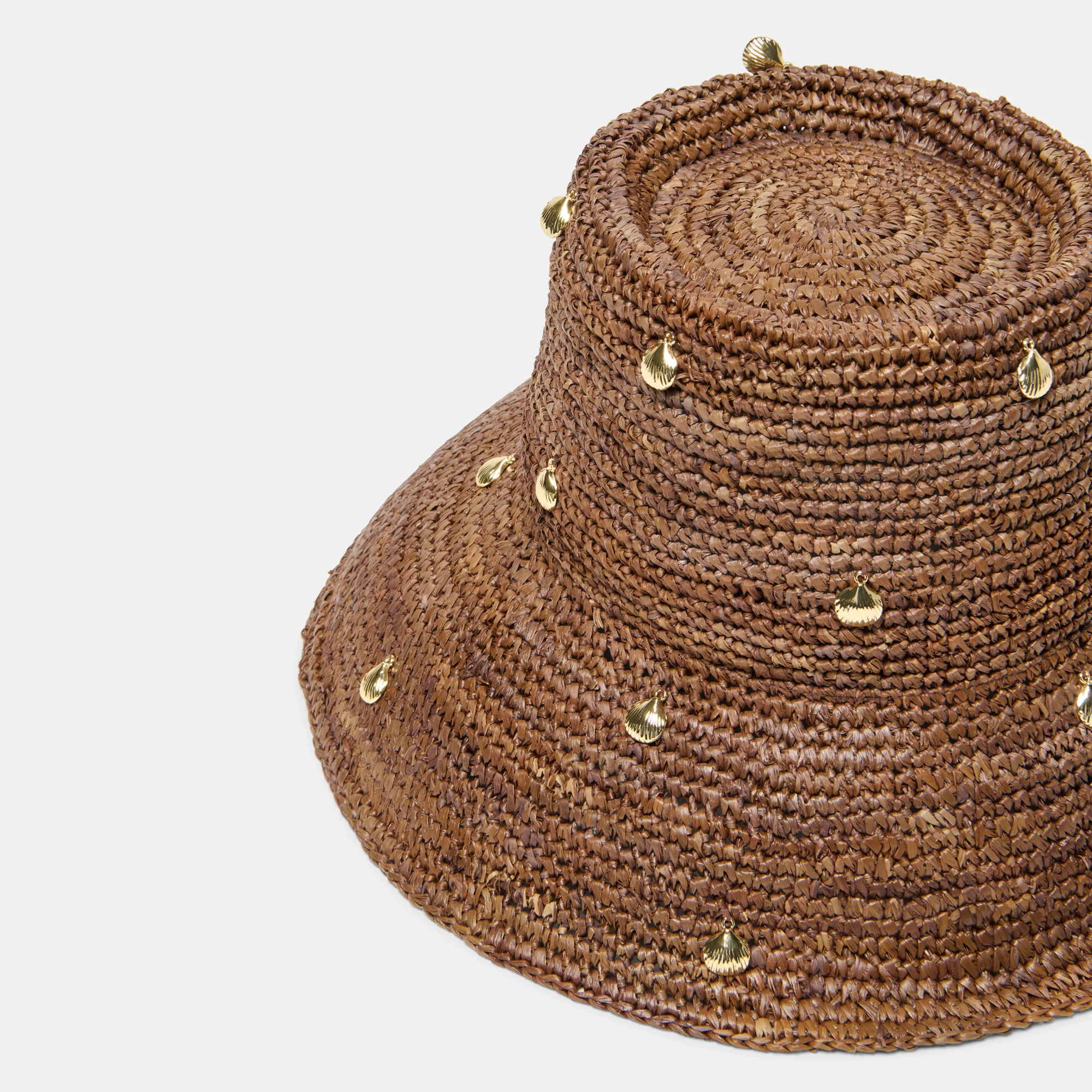 STRAW CLOCHE WITH CHARMS BROWN - Image 3