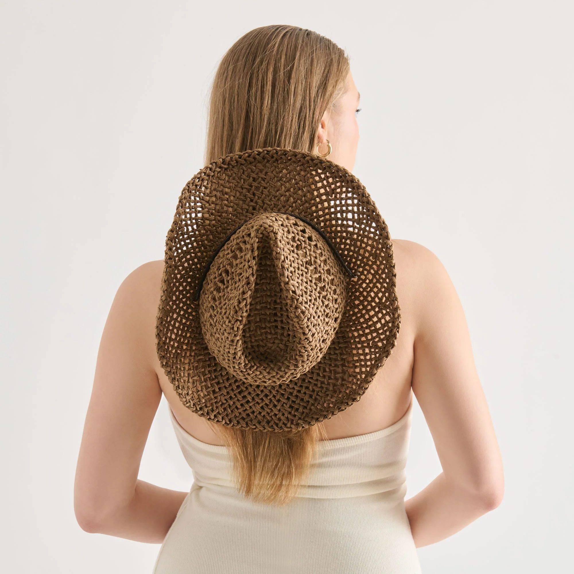 THICK WEAVE COWBOY HAT DARK BROWN - Image 6