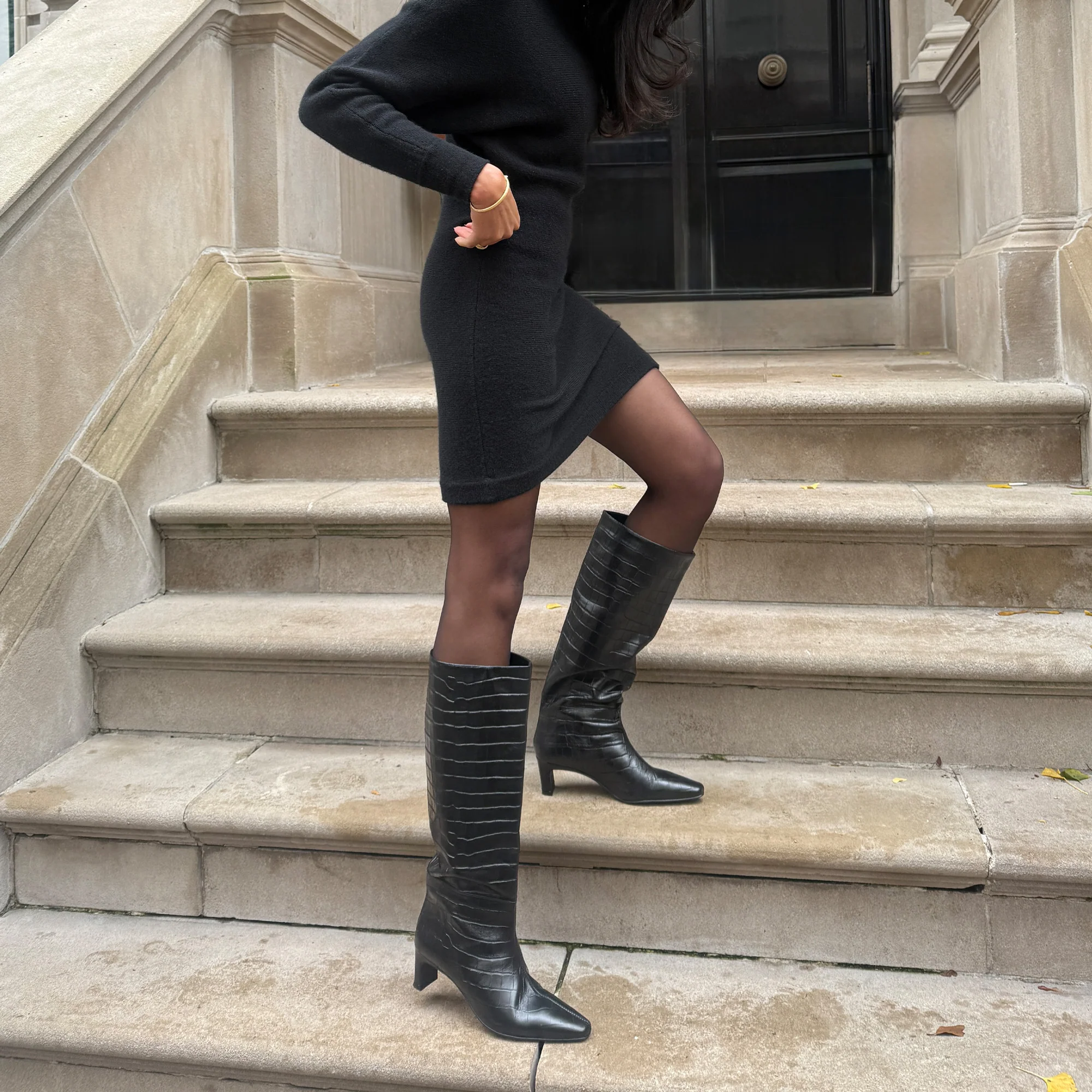 TRIXI BOOTS NOIR CROCO EMBOSSED LEATHER - Image 2